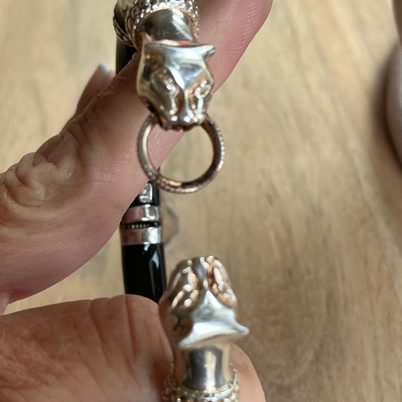 Arte d'Argento vintage sterling silver and enamel panther head hinged bracelet - Picture 9 of 15